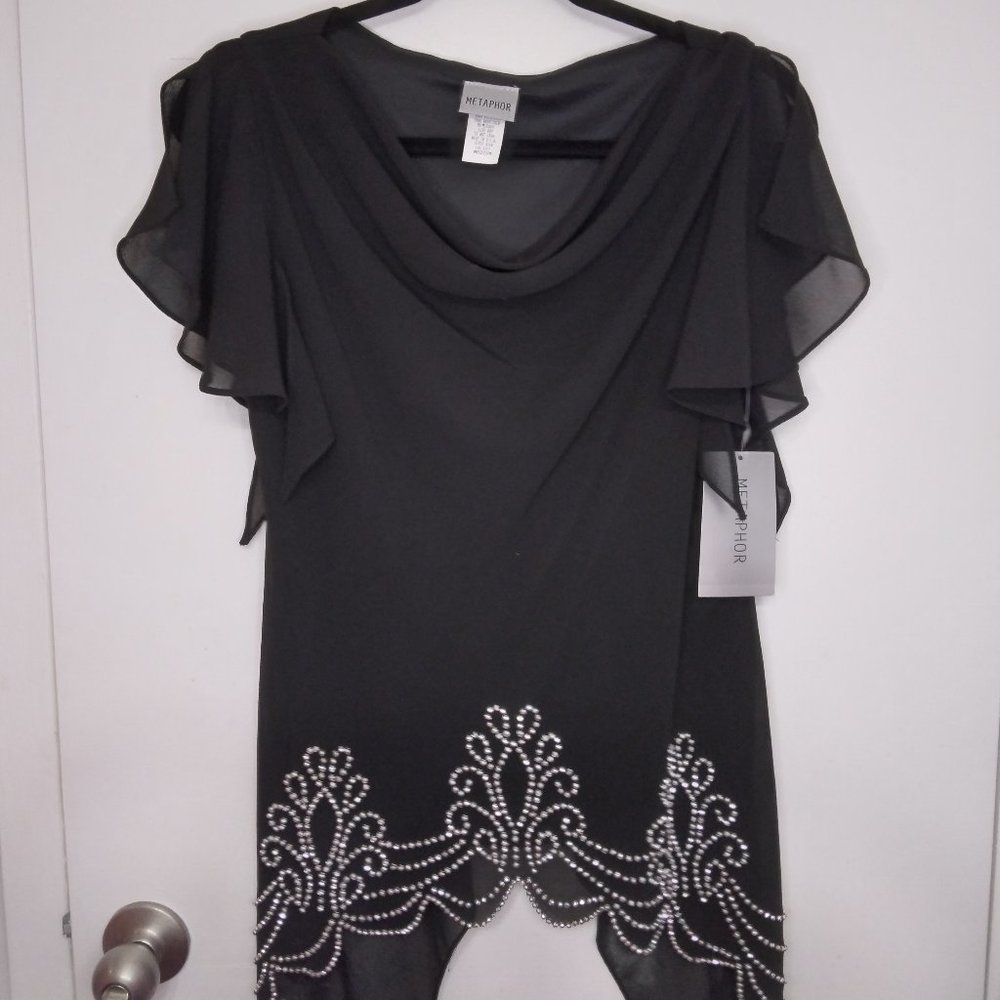 NWT Metaphor Special Occasions Collection Black Rhinestone Blouse Size Misses M